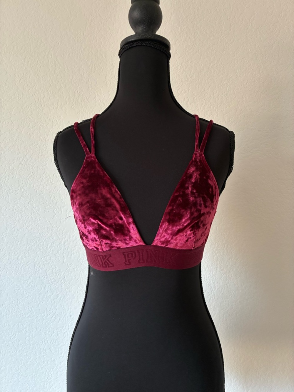 PINK Victoria's Secret Velour Bralette in Wine Sporty Althetic Luxe Loungewear